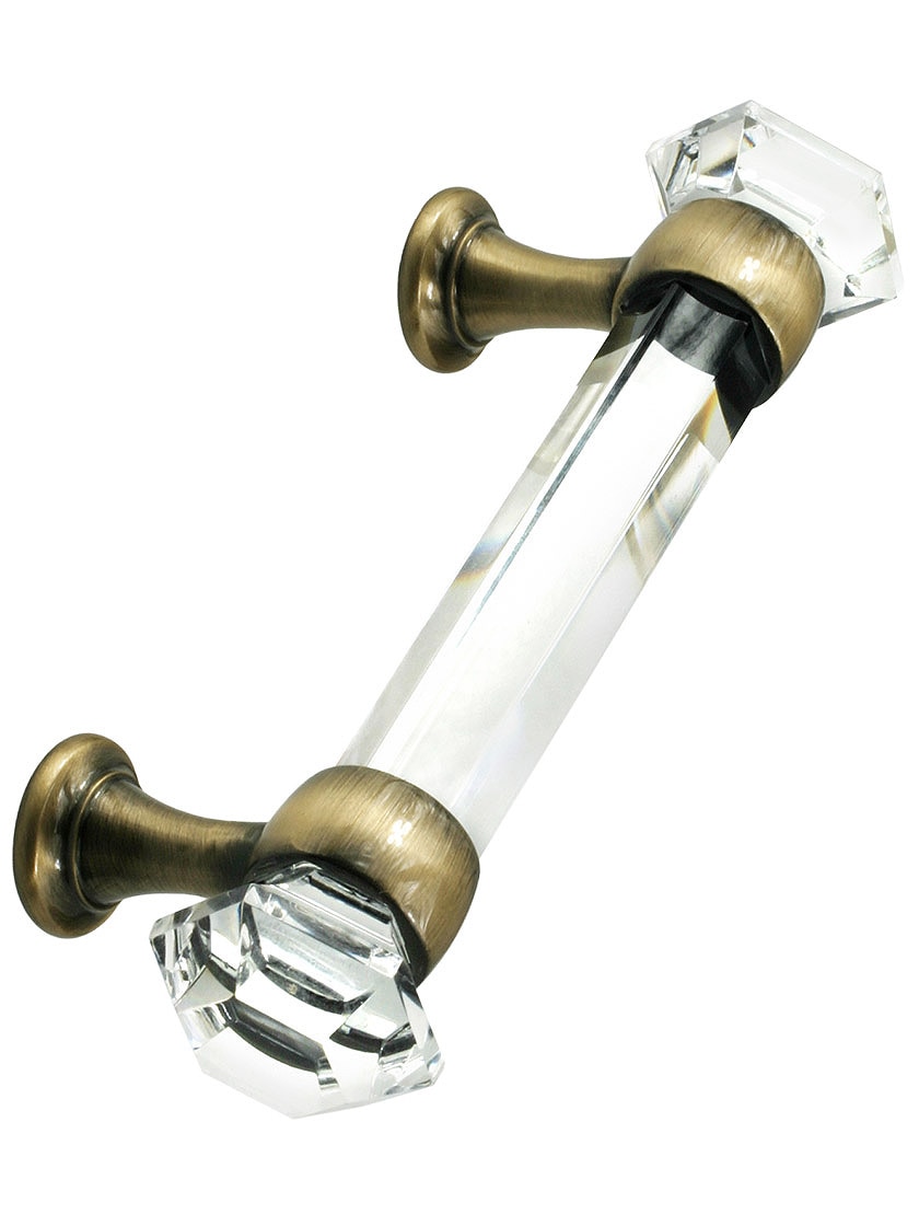 3" On Center Hexagonal Cut Glass Handle With Solid Brass Bases - view 5