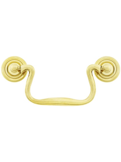 Swan-Neck Brass Bail Pull with Ringed Round Rosettes - 4-Inch Center-to-Center