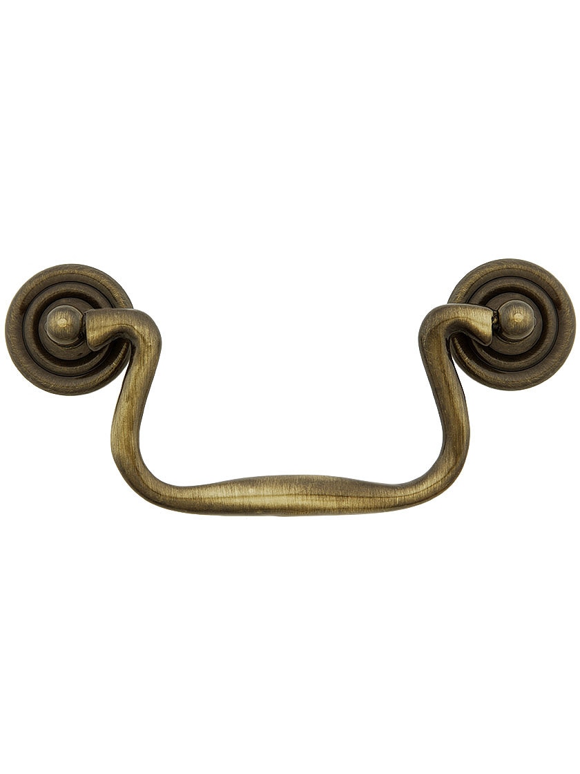 Swan-Neck Brass Bail Pull with Ringed Round Rosettes - 4-Inch Center-to-Center - view 4