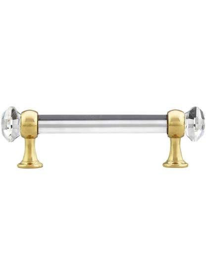 4" On Center Hexagonal Cut Glass Handle With Solid Brass Bases - view 5