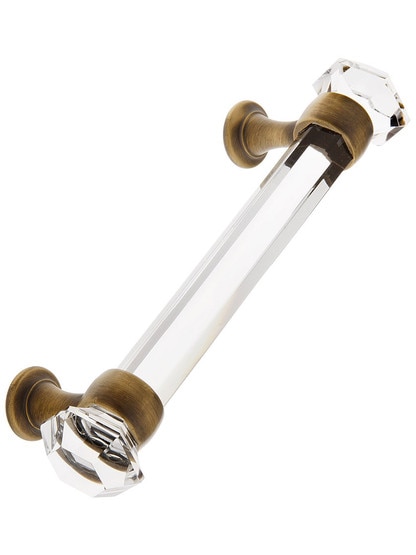 4" On Center Hexagonal Cut Glass Handle With Solid Brass Bases - view 2
